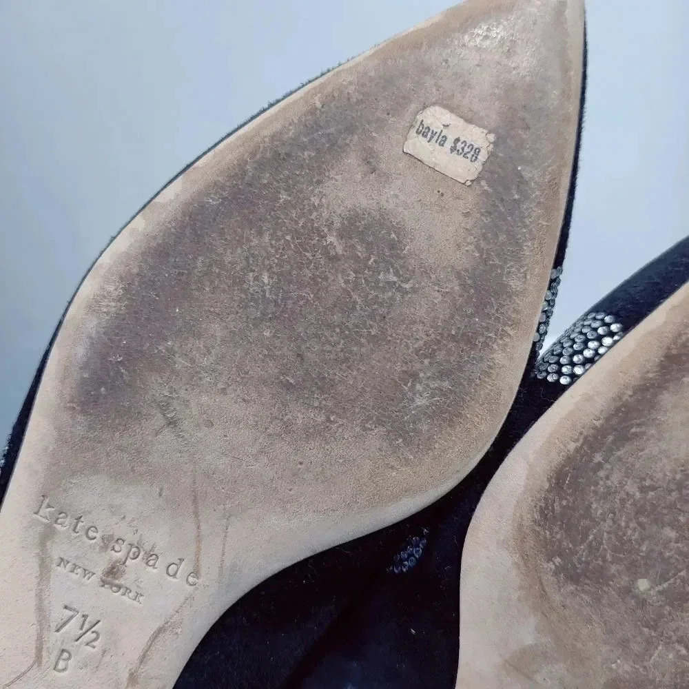 Kate Spade Bayla black suede crystal polka dot pointed flats size 7.5 - Picture 6 of 16